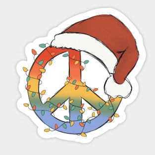 Peace Symbol Christmas Light Santa Hat Sticker